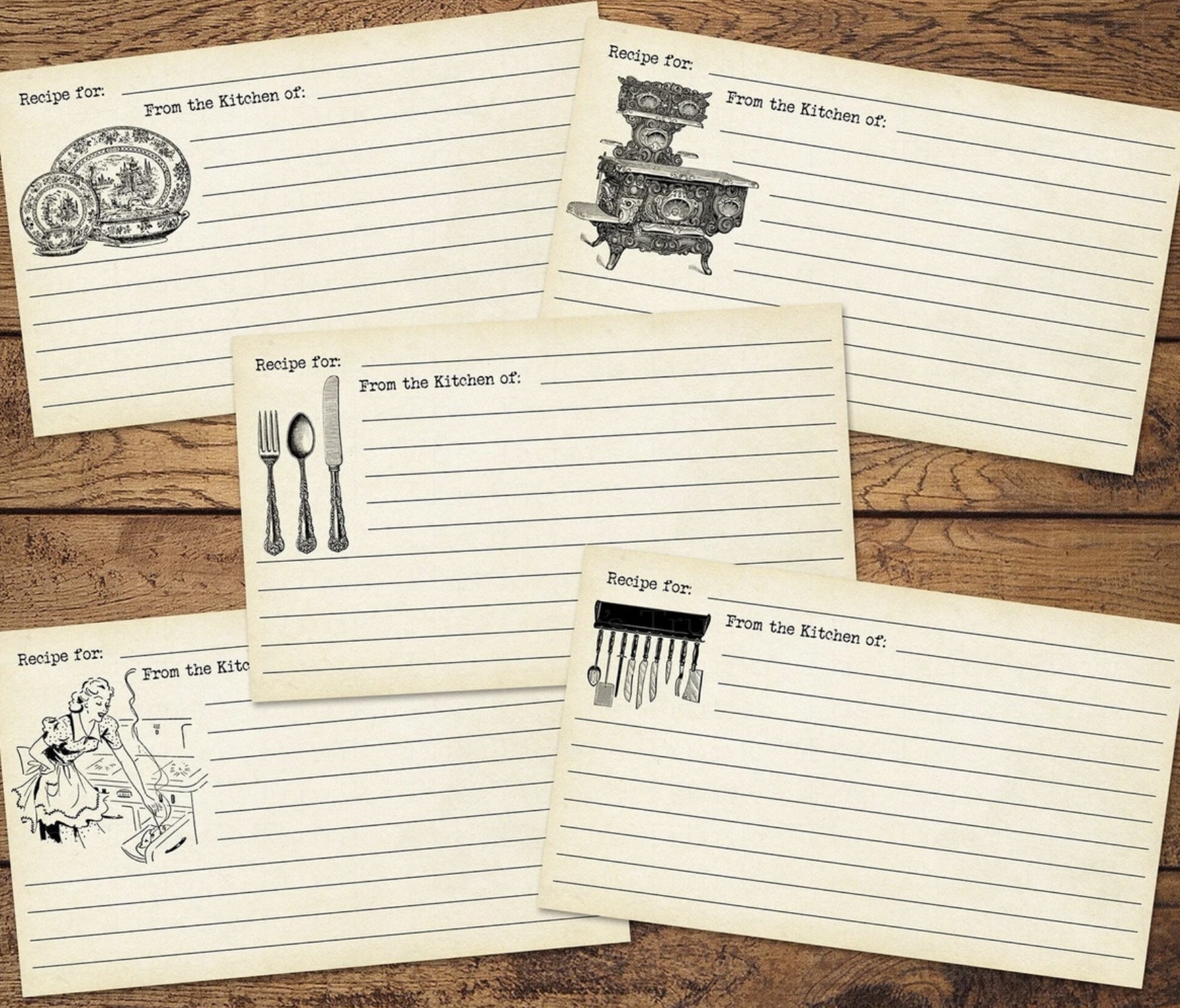 Stack of 30 blank recipe cards labeled From the Kitchen of with lined space for writing recipes