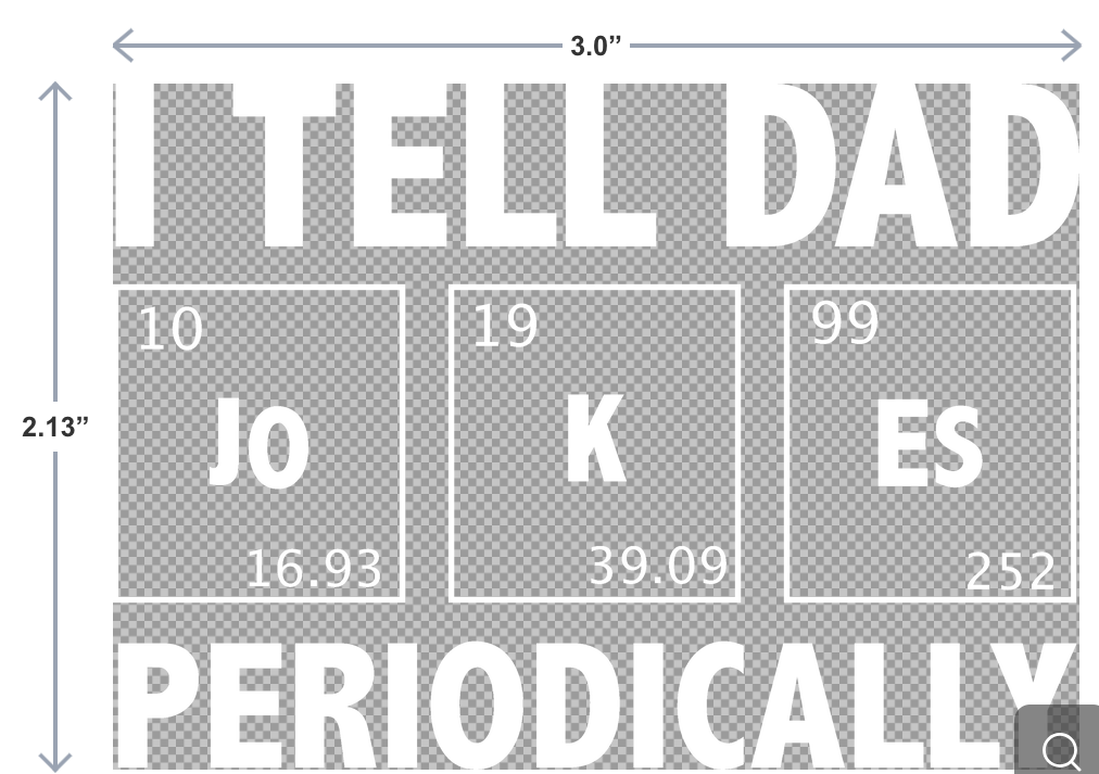 UV-DTF sticker that says I Tell Dad Jokes Periodically with colorful periodic table graphic