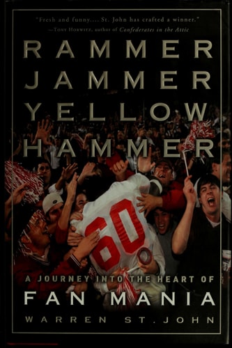 Book cover of 'Rammer Jammer Yellow Hammer' with a football player and fans in the background.