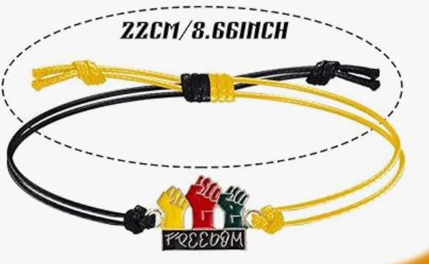 Juneteenth string bracelet made from wax rope and alloy, adjustable design for honoring African American heritage
