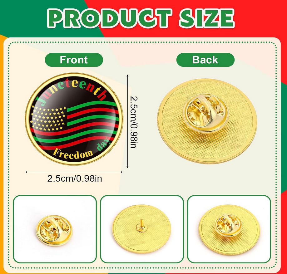 Enamel pin that reads Free-ish Since 1865 with bold Juneteenth colors and high-gloss finish