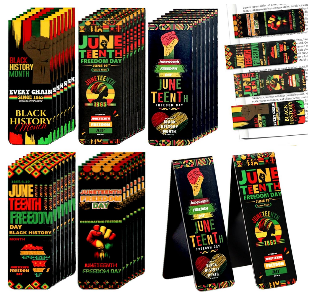 Magnetic bookmark with Juneteenth and Black History design in red, black, green, and gold