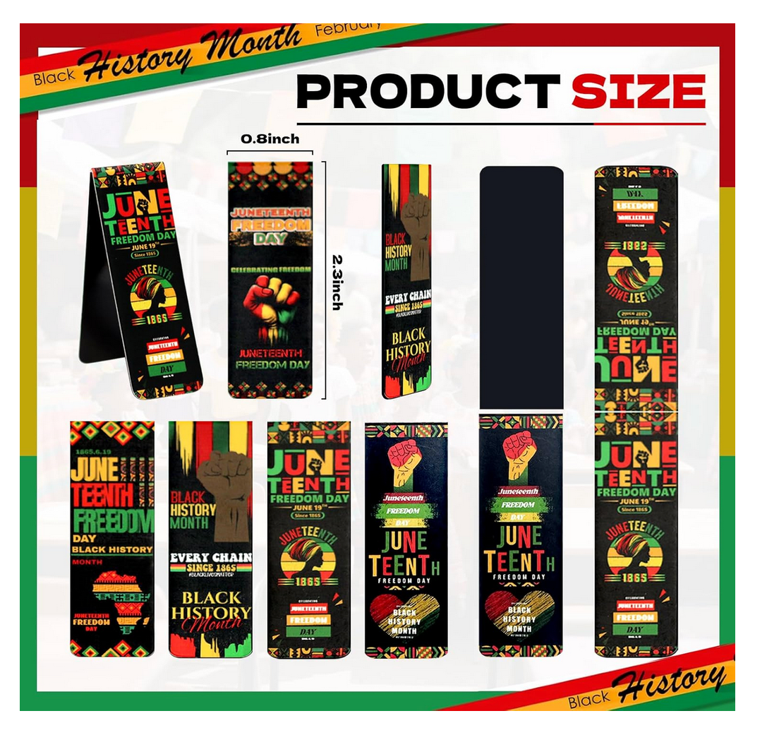 Magnetic bookmark with Juneteenth and Black History design in red, black, green, and gold