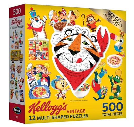 Kellogg's vintage puzzle box with cartoon characters and colorful design