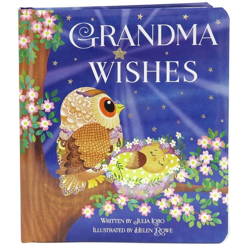 Cover of Grandma Wishes Love You Always by Julia Lobo — cuddly animal characters in soft pastel with whimsical stars and hearts