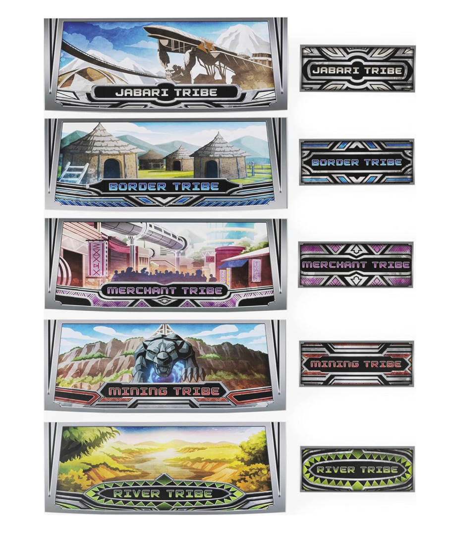 Box cover of Marvel Wakanda Forever Dice Game featuring Black Panther in a dynamic pose with vibrant Wakandan patterns