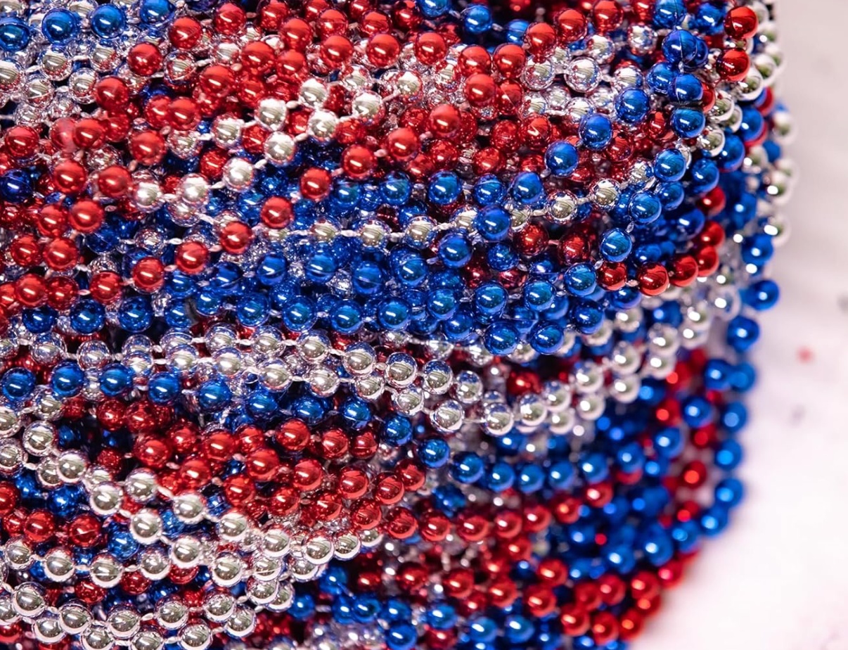 Set of red, blue, and silver beads for patriotic crafts and decorations