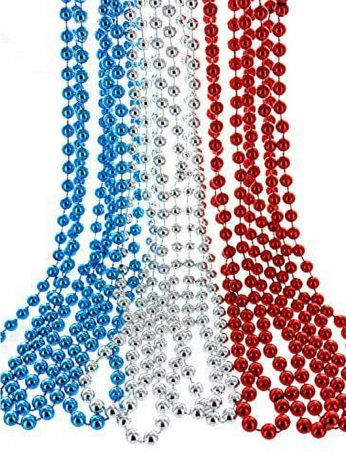 Set of red, blue, and silver beads for patriotic crafts and decorations