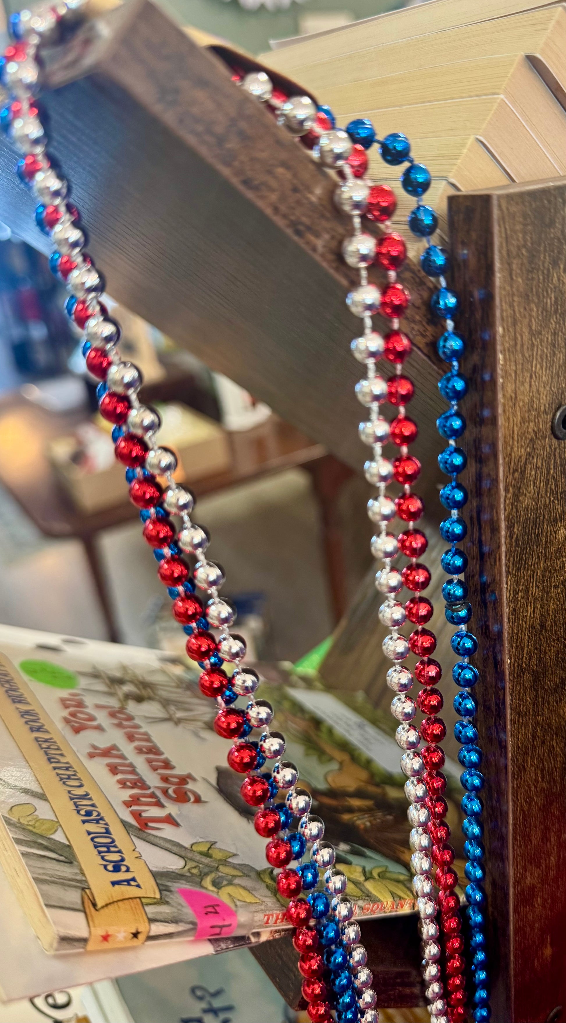 Set of red, blue, and silver beads for patriotic crafts and decorations