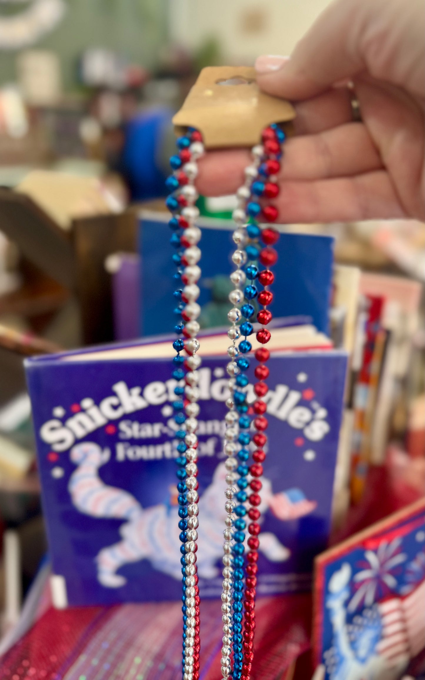 Set of red, blue, and silver beads for patriotic crafts and decorations
