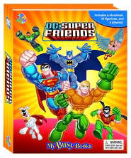 Cover of DC Super Friends My Busy Book by Phidal Publishing Inc., featuring Superman, Batman, Wonder Woman, and other superheroes in dynamic poses