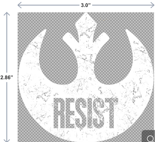 UV-DTF sticker that says Resist in a sci-fi style inspired by galactic rebellion