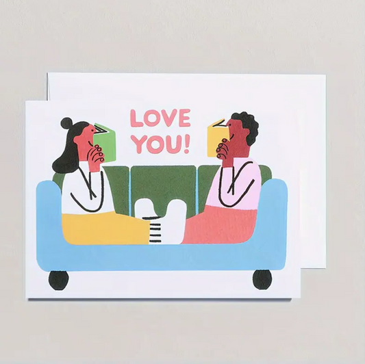Romantic book-themed greeting card featuring a literary design, perfect for book lovers and readers to express their love.