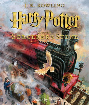 Front cover of Harry Potter and the Sorcerer’s Stone (Illustrated Edition) by J.K. Rowling, featuring stunning artwork of Harry and Hogwarts.