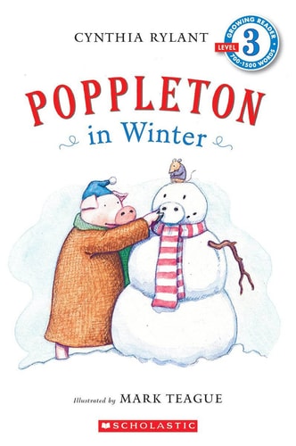 Cover of Cynthia Rylant’s Poppleton in Winter middle-grade chapter book featuring Poppleton the pig with icicles and a sleigh
