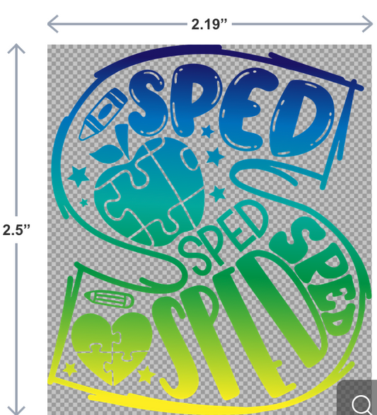 UV-DTF sticker with the phrase S for SPED in bold, colorful lettering—perfect for special education teachers' accessories.