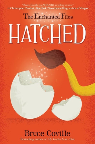 Book cover of 'Hatched' from 'The Enchanted Files' series with a red background and character silhouette.