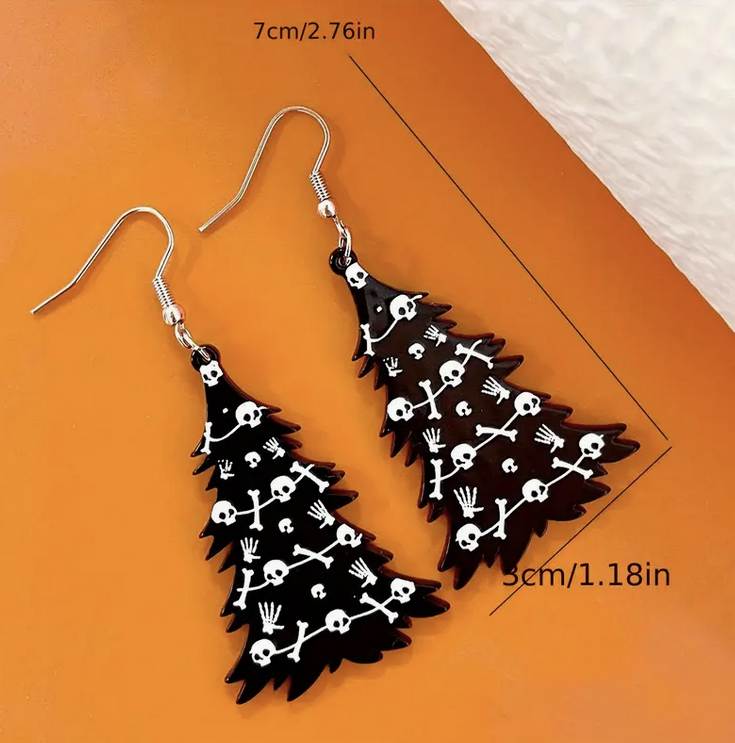 Black Skull and Crossbones Tree Earrings
