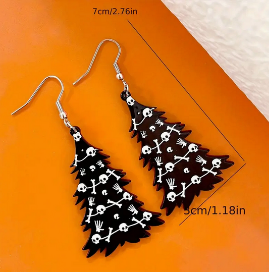 Black Skull and Crossbones Tree Earrings