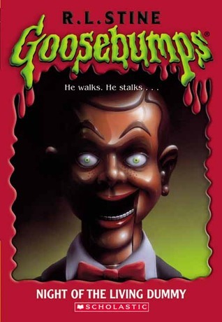 Goosebumps book cover featuring a dummy with a red background
