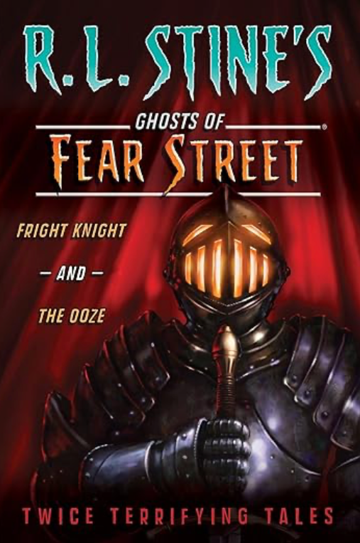 Book cover of 'Ghosts of Fear Street' featuring a knight in armor against a red curtain.