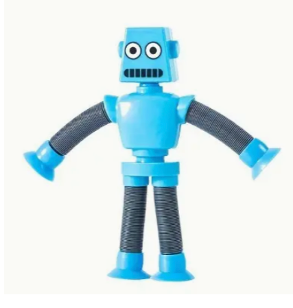 Blue robot toy with a white background