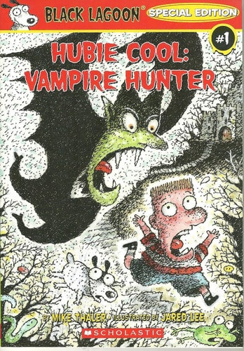 Cover of Hubie Cool: Vampire Hunter by Mike Thaler — a cheeky kid dressed as a vampire hunter, armed with garlic and a stake