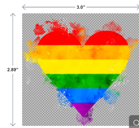 UV-DTF sticker with a soft watercolor rainbow heart representing LGBTQIA+ pride and love