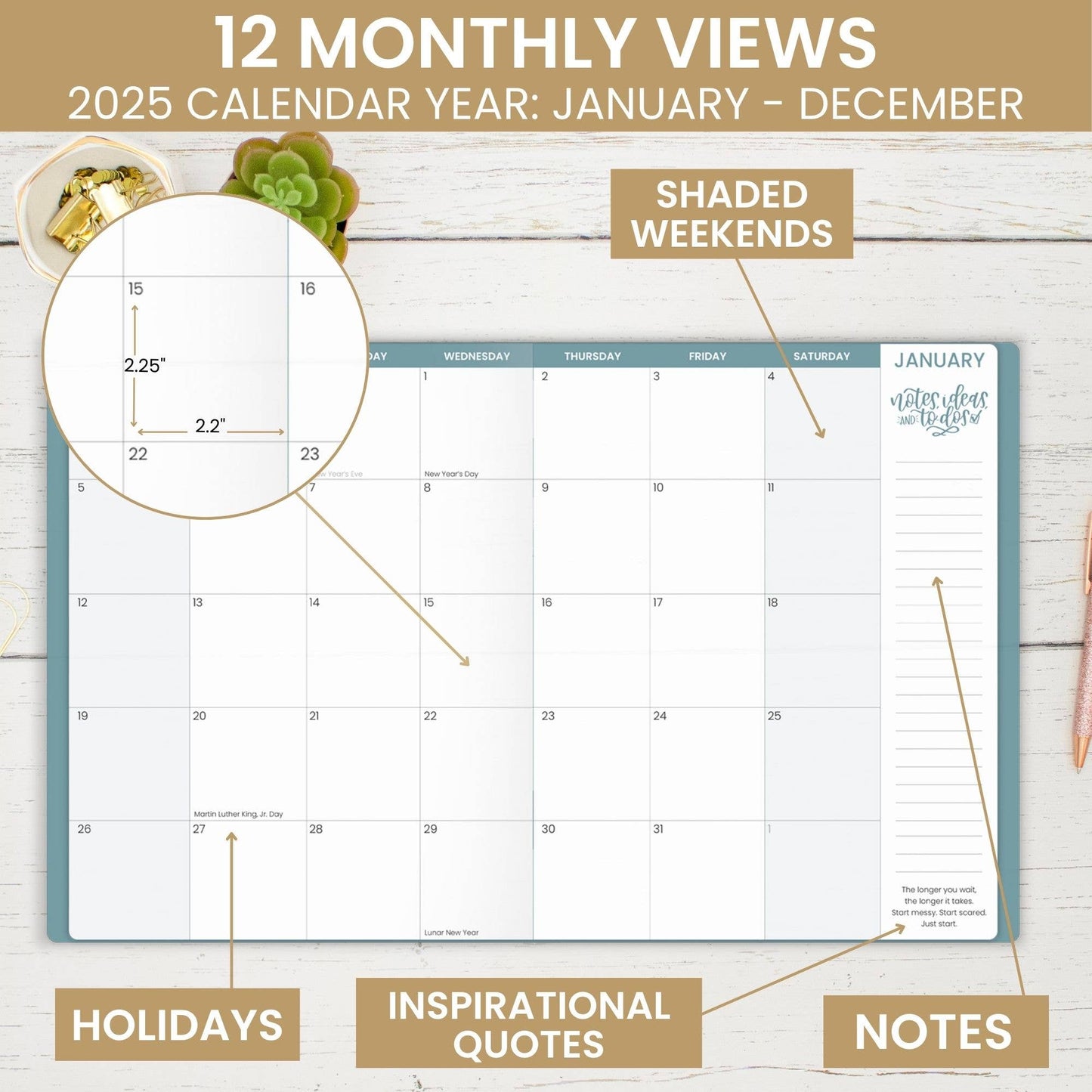 Calendar: 2025 12-Month Planner with Goal Tracking, Vision Board, & More