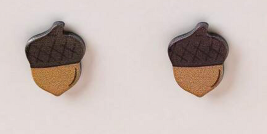 Two acorn-shaped earrings on a white background