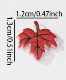 Red maple leaf with measurements on a white background