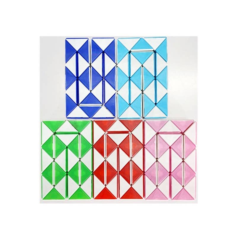 Assorted colorful magic snake cube fidget puzzles in multiple colors