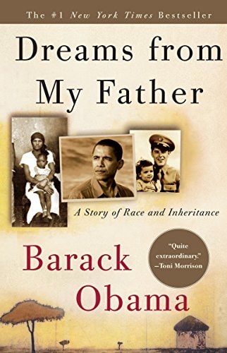 This image features the cover of "Dreams from My Father: A Story of Race and Inheritance" by Barack Obama. The cover design is simple yet powerful, with a warm beige background that enhances the visual impact of the content.