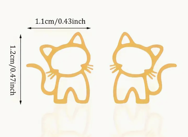 Pair of cartoon kitten stud earrings in simple sweet design, lightweight everyday jewelry for cat lovers