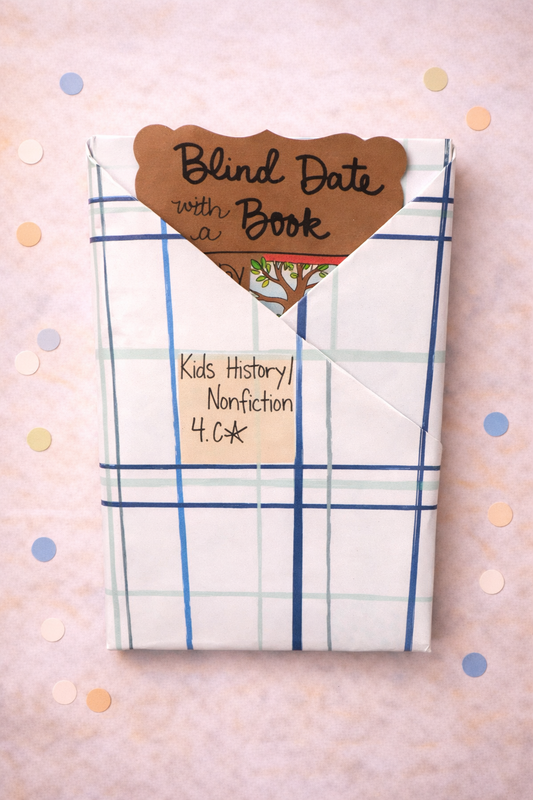 Wrapped Blind Date with a Book featuring a kids nonfiction history book about devastating fires and lessons learned to prevent disasters