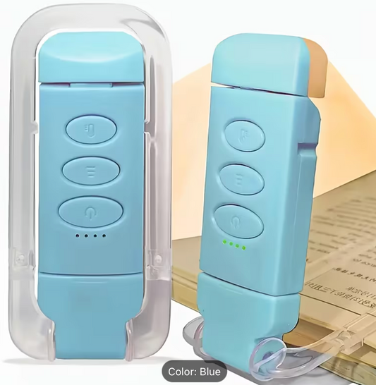 Blue rechargeable clip-on book light with adjustable LED light