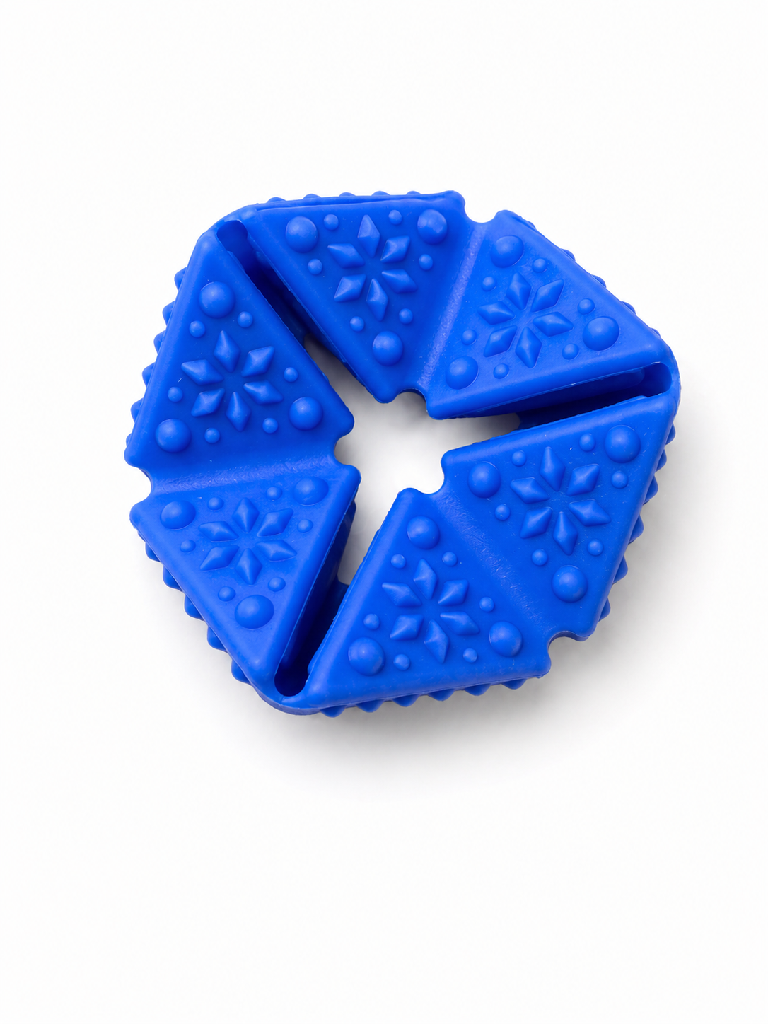 Blue sensory flip fidget toy with geometric textured design