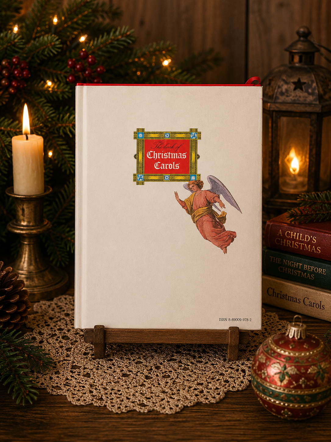 Back cover of the vintage 1985 hardcover The Book of Christmas Carols.