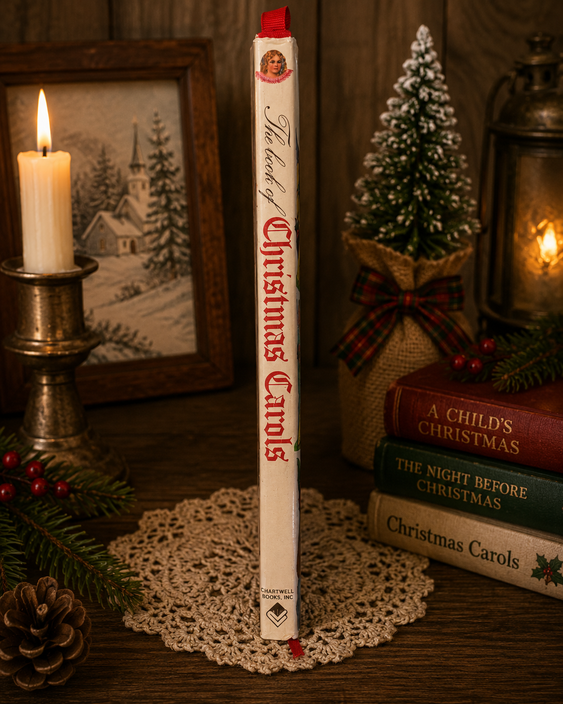 Spine of the vintage hardcover The Book of Christmas Carols.