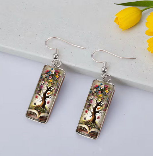 Pair of earrings with floral design on a light background