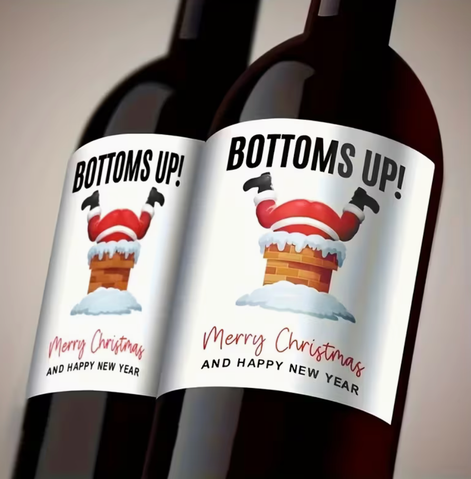 Festive Christmas wine bottle labels