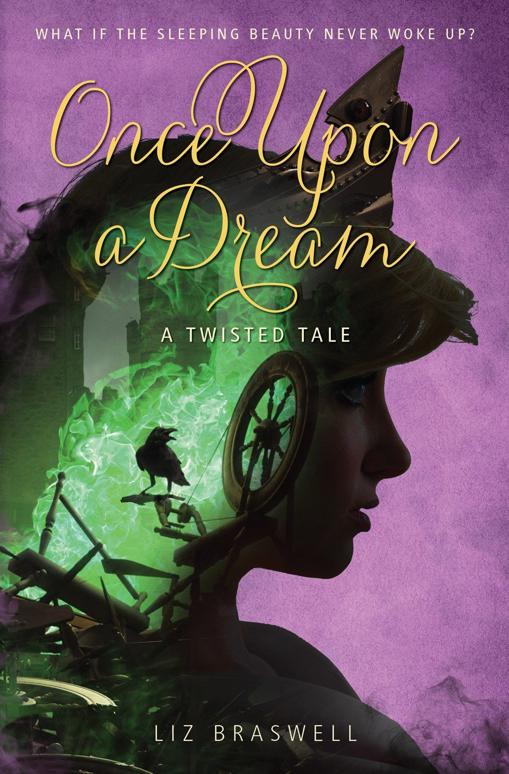 Cover of Once Upon a Dream by Liz Braswell, featuring a silhouette of Princess Aurora with a dark, enchanted forest backdrop.