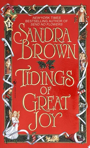 Book cover of 'Tidings of Great Joy' by Sandra Brown with festive design elements.
