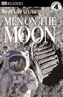 Cover of Men on the Moon by James Buckley Jr., featuring an astronaut walking on the Moon with Earth visible in space
