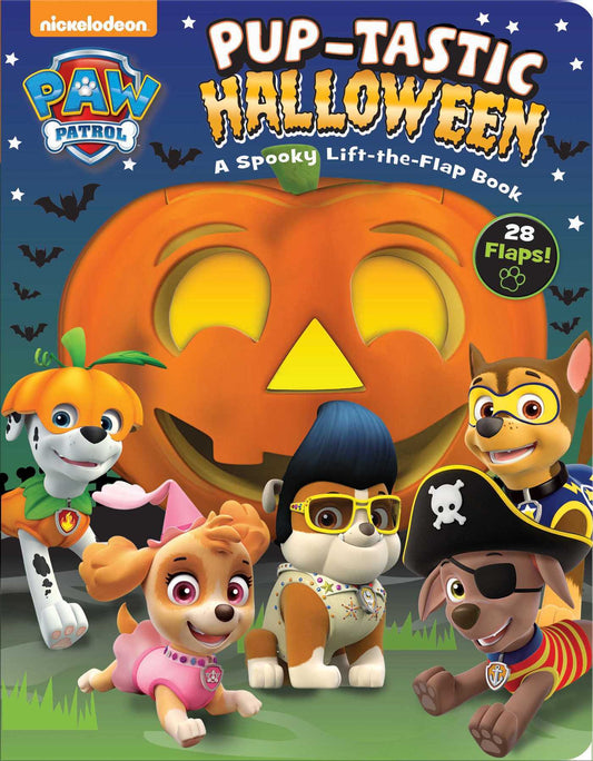 Children's book cover featuring PAW Patrol characters in Halloween costumes with a pumpkin.