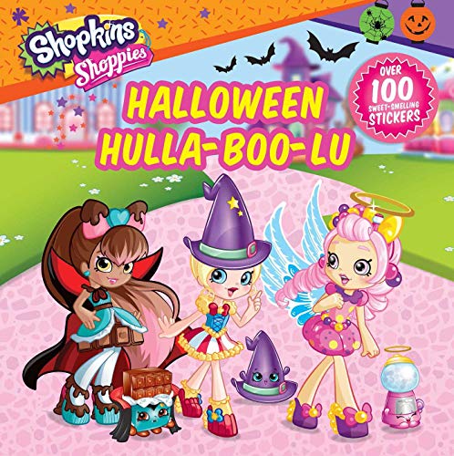 Cover of Halloween Hulla-Boo-Lu (Shopkins: Shoppies) featuring colorful illustrations of Shopkins characters in festive Halloween costumes.