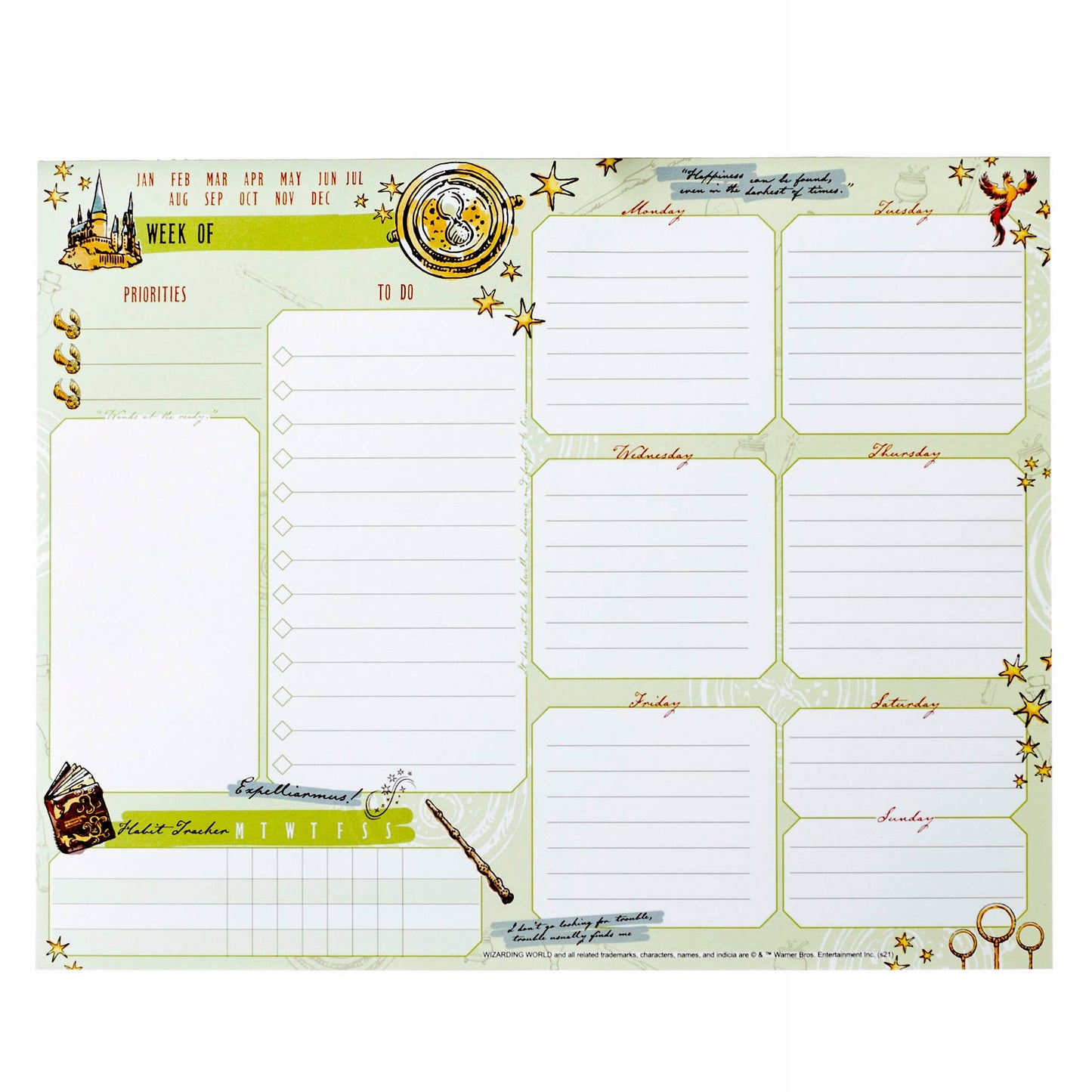 Calendar: Weekly Planner Notepad, Harry Potter Organizer with Habit Tracker