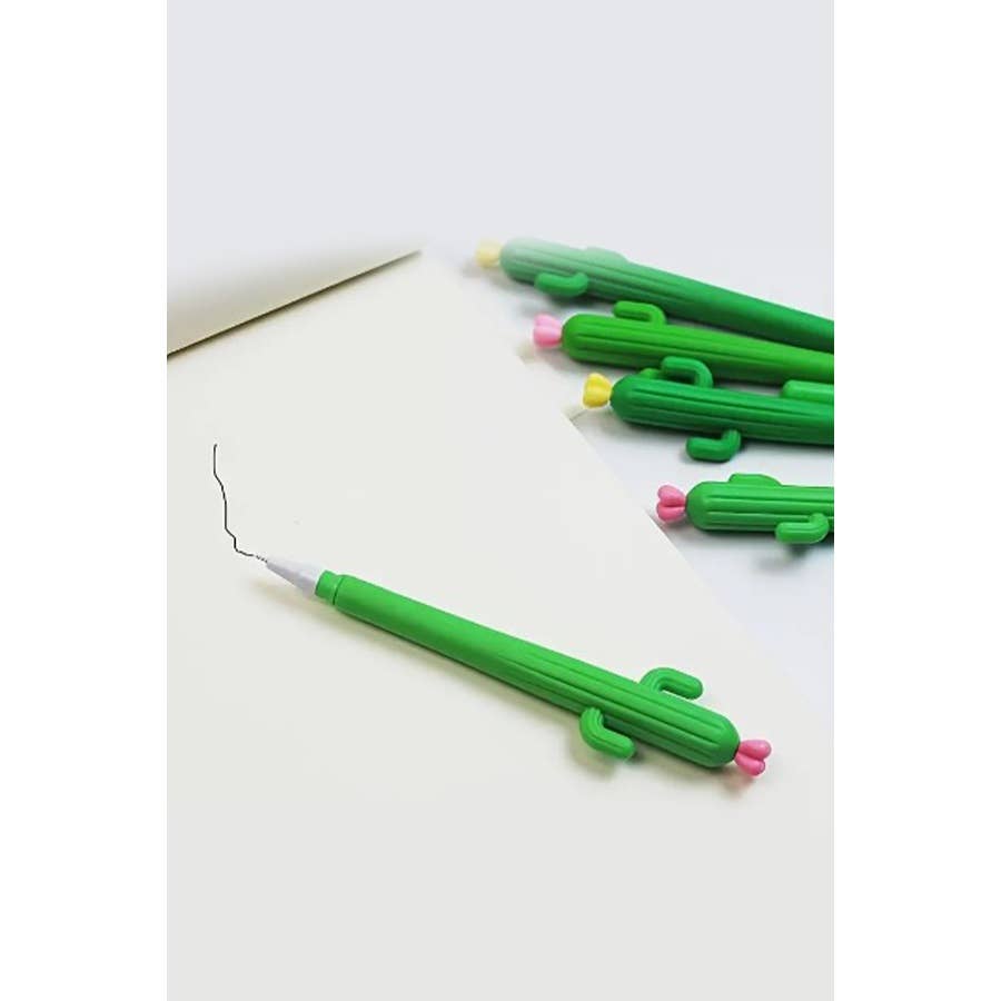 Cactus-shaped gel pen with a vibrant green design, perfect for writing, journaling, or gifting.