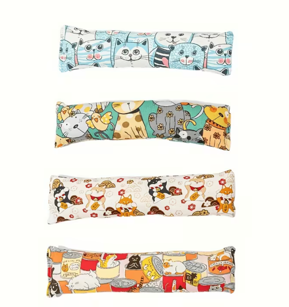 Multiple fabric cat chew toy pillow designs and patterns