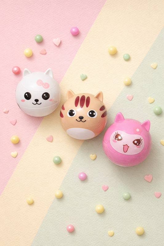 cute cat lip balm round container kawaii animal lip gloss pink white beige designs